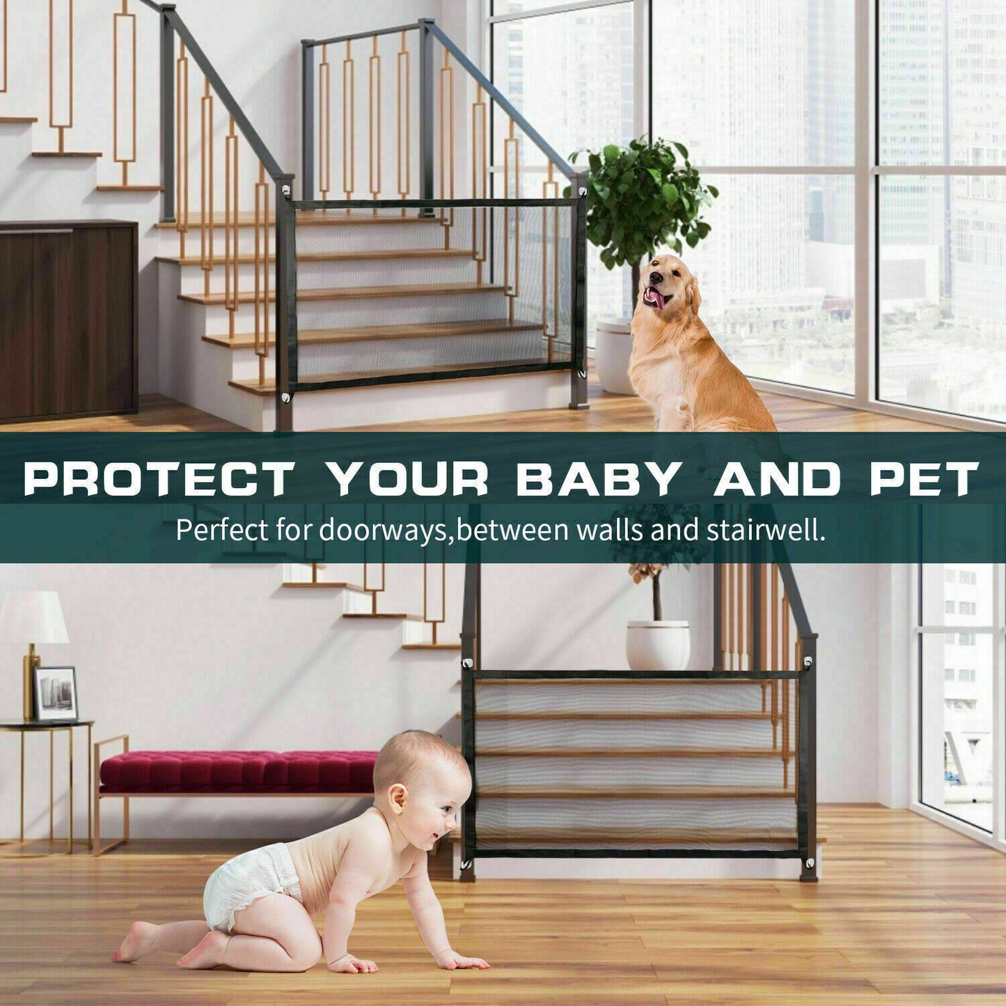 Pets Dog Cat Baby Safety Gate Mesh Fence Magic Portable Guard Net Stairs Doors - Pet house