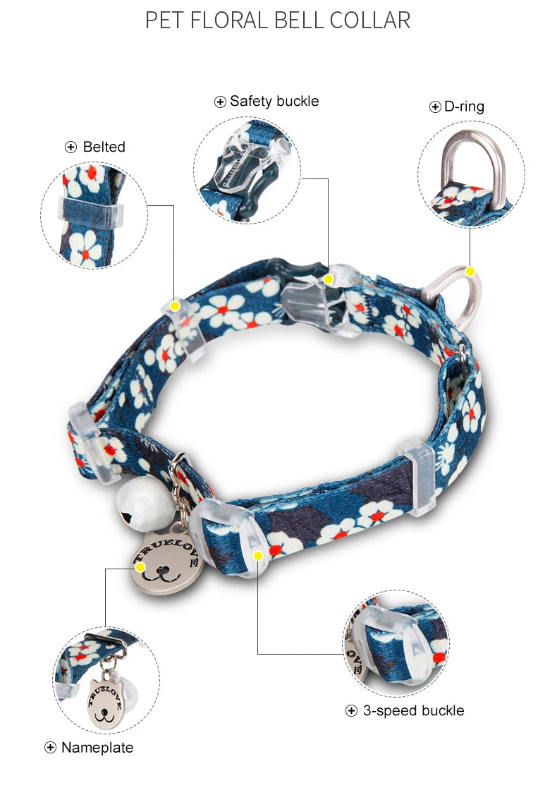 Floral Pet Collar with Bell – Stylish, Adjustable & Personalized! - Pet house