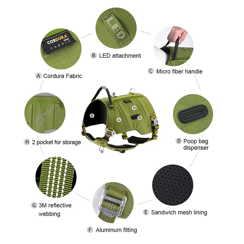 Adjustable Dog Backpack Harness – Tactical, Durable & Adventure-Ready! - Pet house